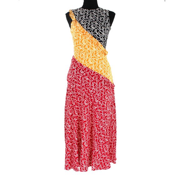 SALONI Agnes Multicolor Silk Crepe Dress 4 Tiered Ruffle Sleeveless Midi Small - Picture 2 of 9